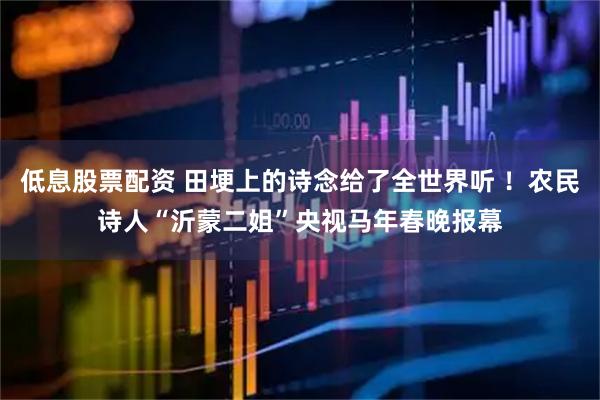 低息股票配资 田埂上的诗念给了全世界听 ！农民诗人“沂蒙二姐”央视马年春晚报幕